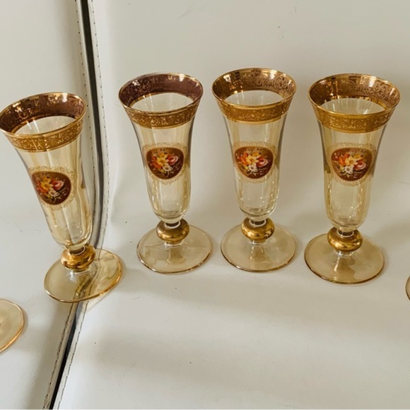 Vintage 24k Gold Trim Rare Gordial Glasses Italy Of 6 - Picture 1 of 16